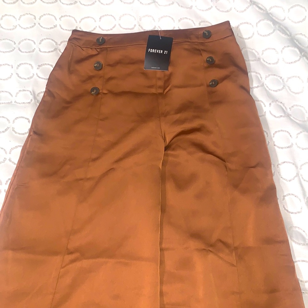 High waisted long woven pants / color mocha